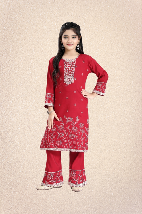 Girls Premium Embroidered Kurta Pant Set