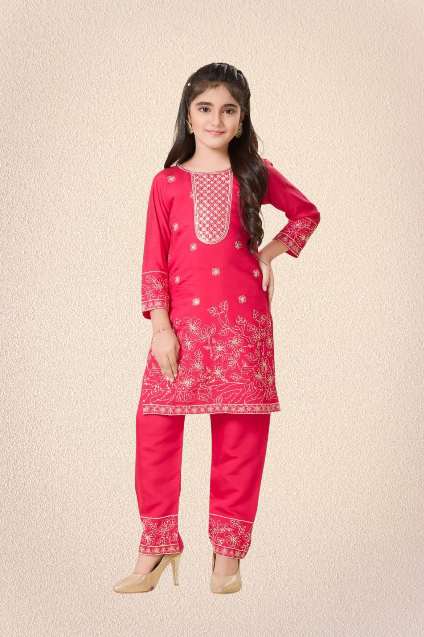 Girls Premium Embroidered Kurta Pant Set