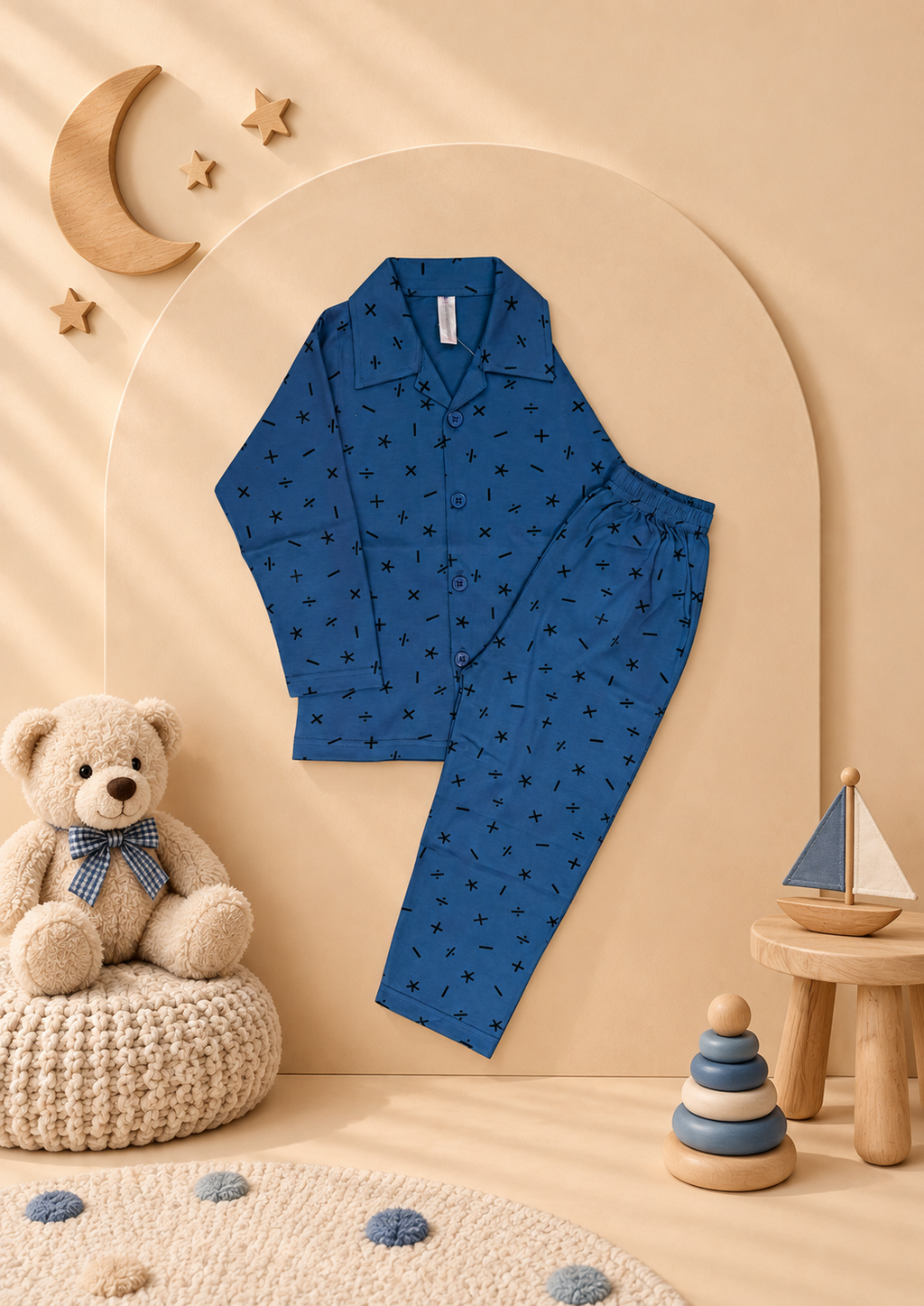 Kids red printed full sleeve shirt and pajama night suit set - Taaro