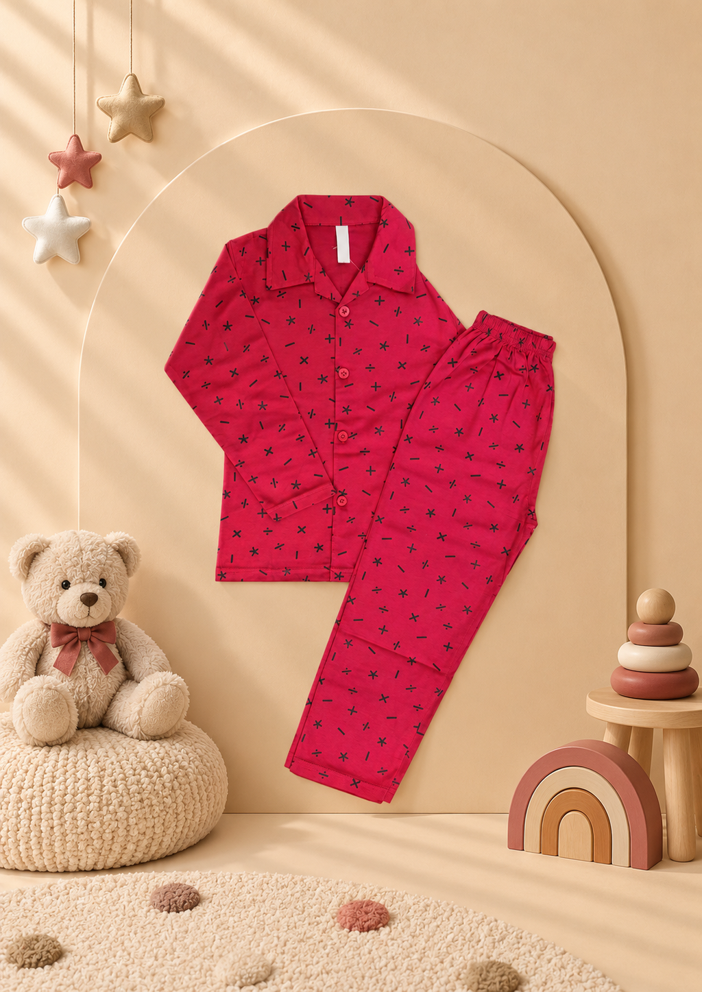 Kids Printed Full Sleeve Shirt & Pajama Night Suit Set